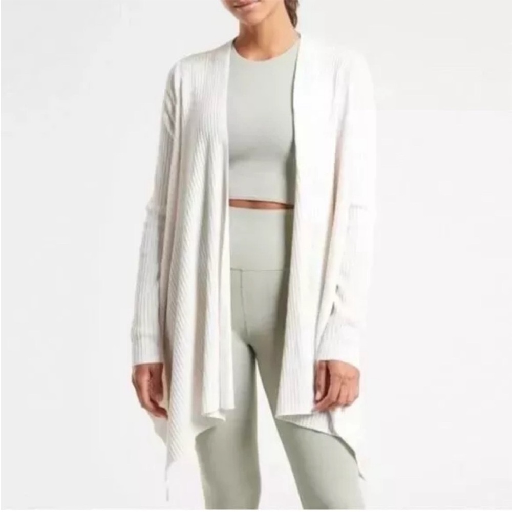 Athleta Solstice Wrap Ivory Merino Wool Blend Ribbed Cardigan